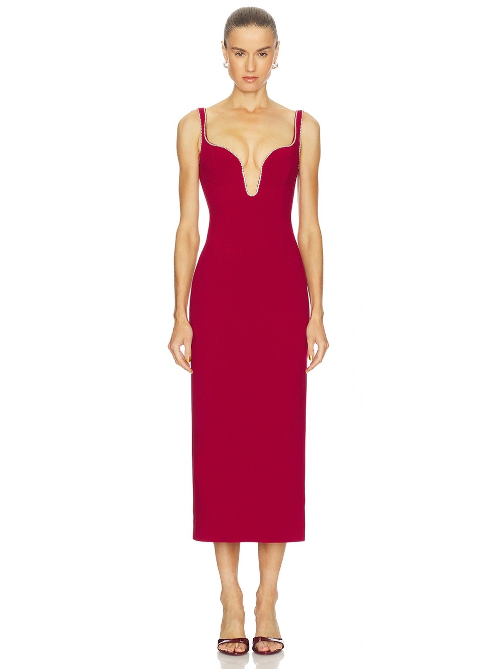 NWT Anthropologie Bardot Brooklyn Sleeveless Diamante Red Midi Dress Sz M